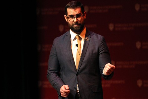 Diversity advocate Brian Sims speaks in Ogle Center