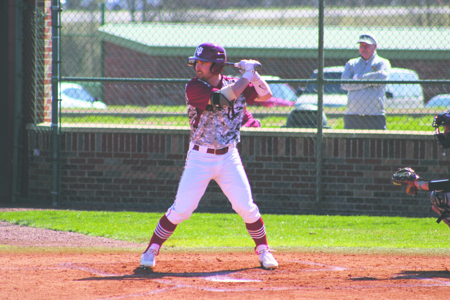 Nolan Rogers, senior outfielder, stands in the batters box in a game at the IU Southeast Koetter Sports Complex. Rogers is a graduate transfer from Vanderbilt University, where he was a part of their 2014 NCAA World Series championship team. Photo courtesy of Angie Branz