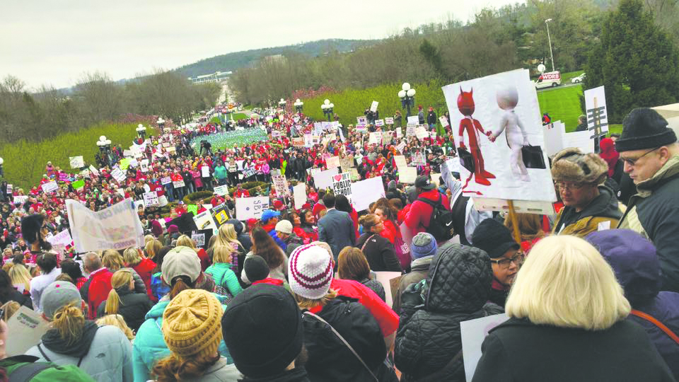 Hundreds of teachers gathered at Kentucky's Capitol to protest the passing of the new budget bill. Photo courtesy of Jennifer Van Bever, alumna who received her master's degree in secondary education at IU Southeast.