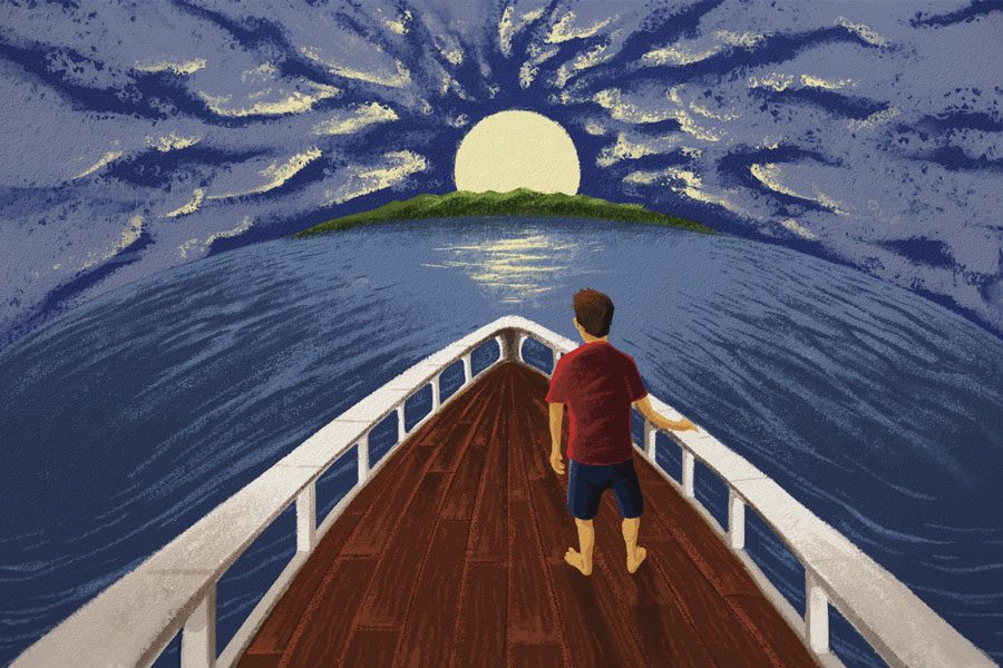 Illustration+of+a+migrant+boy+on+a+boat+headed+to+a+new+land.+Photo+by+Erik+Nelson+Rodriguez%2C+Tribune+News+Service.+Used+with+permission.