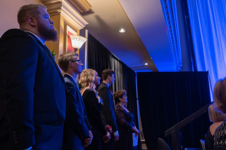 Juniors+Cory+Byers%2C+Bradley+Cross%2C+Amanda+Goodridge+and+Adam+Beasley+wait+offstage+to+receive+their+awards.