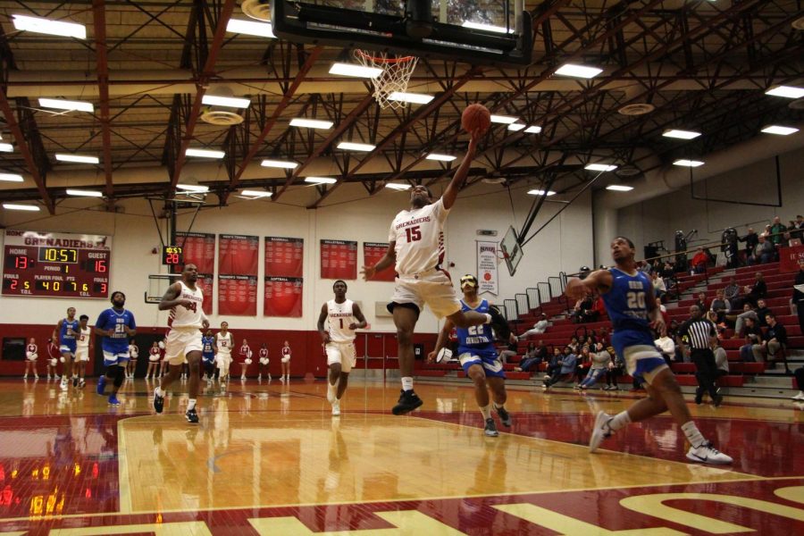 Junior David Burton goes up for a fastbreak layup during the first half of the Grenadiers’ RSC Quarterfinal victory over Ohio Christian.