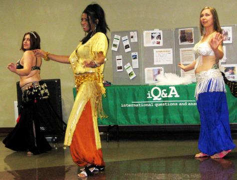 Amy, Raqia and Lillie begin with a dance to tribal music. The dancers are from Raqia’s studio, Belly Dancing and More located, in downtown New Albany. 