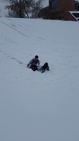 Students at IU Southeast spend their snow day utilizing the hills on campus. 