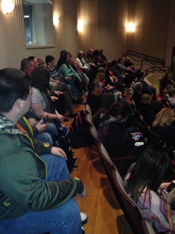 The audience waits for Forgiving Dr. Mengele to start. The documentary showing was part of the 2014-2015 IU Southeast Common Experience