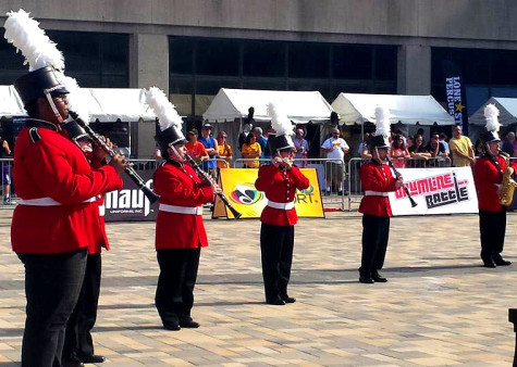 The Southeast Sound percussionists perform “Fuego” during the DCI SoundSport competition in Indianapolis on Saturday, Aug. 8.