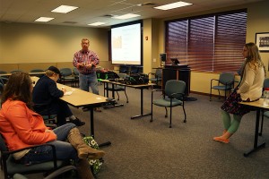 Dale Brown, geosciences senior, and Katherine Clark, accountant at Harding, Shymanski & Company, P.S.C., explain how to prepare for a study-abroad trip through IU Southeast. 