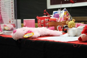 Some items for sale included rose-shaped bath petals, potted plants and snack cakes.