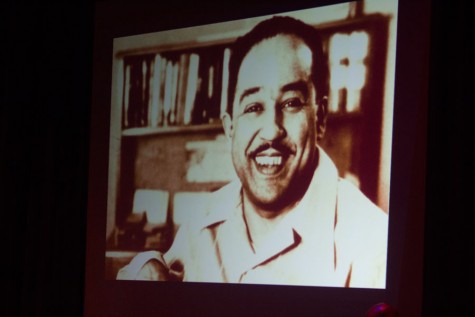 Langston Hughes being shown on a powerpoint during the multimedia concert