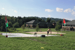 Kappa Sigma slip and slide set up next to Knobview and the sand volleyball court.